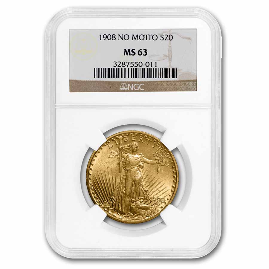 Buy 1908 $20 Saint-Gaudens Gold Double Eagle No Motto MS-63 NGC