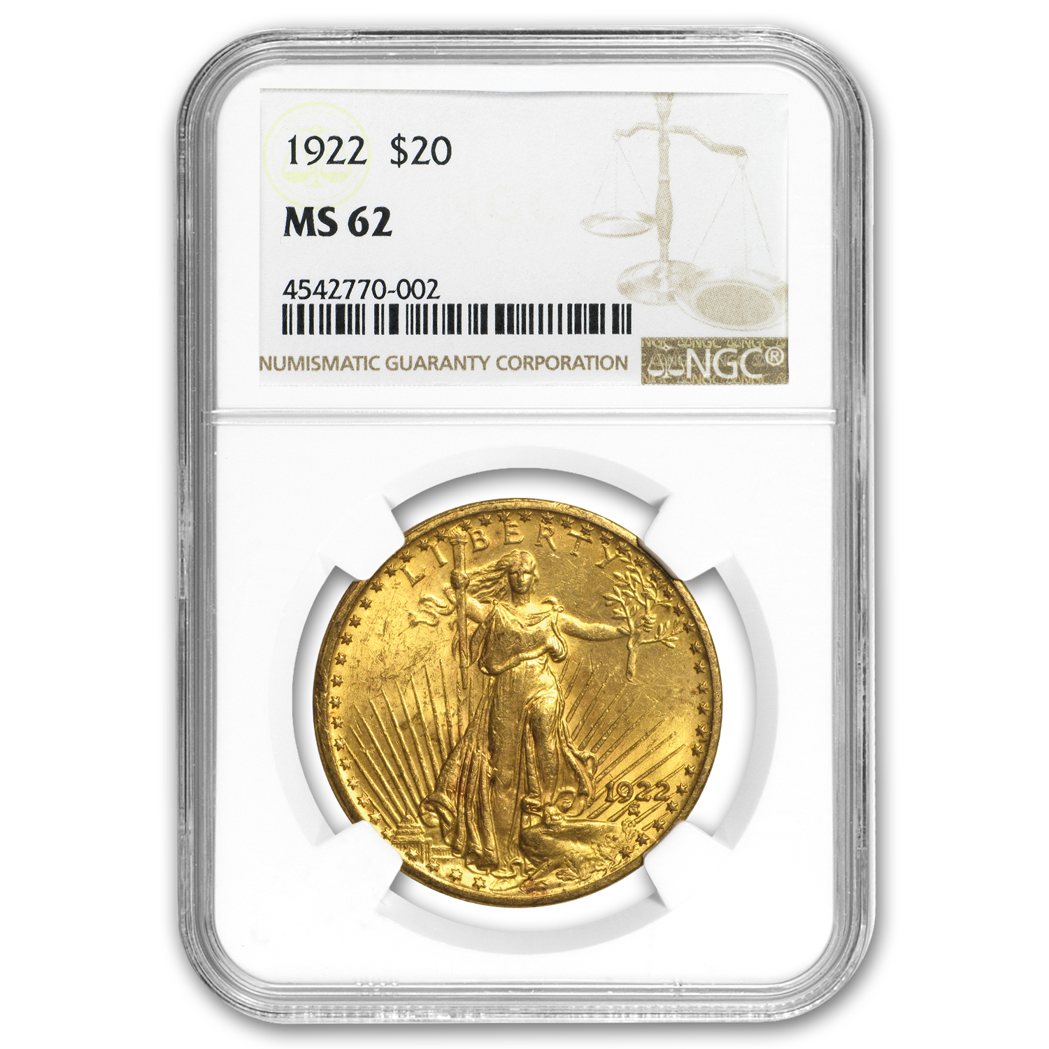 Buy 1922 $20 Saint-Gaudens Gold Double Eagle MS-62 NGC