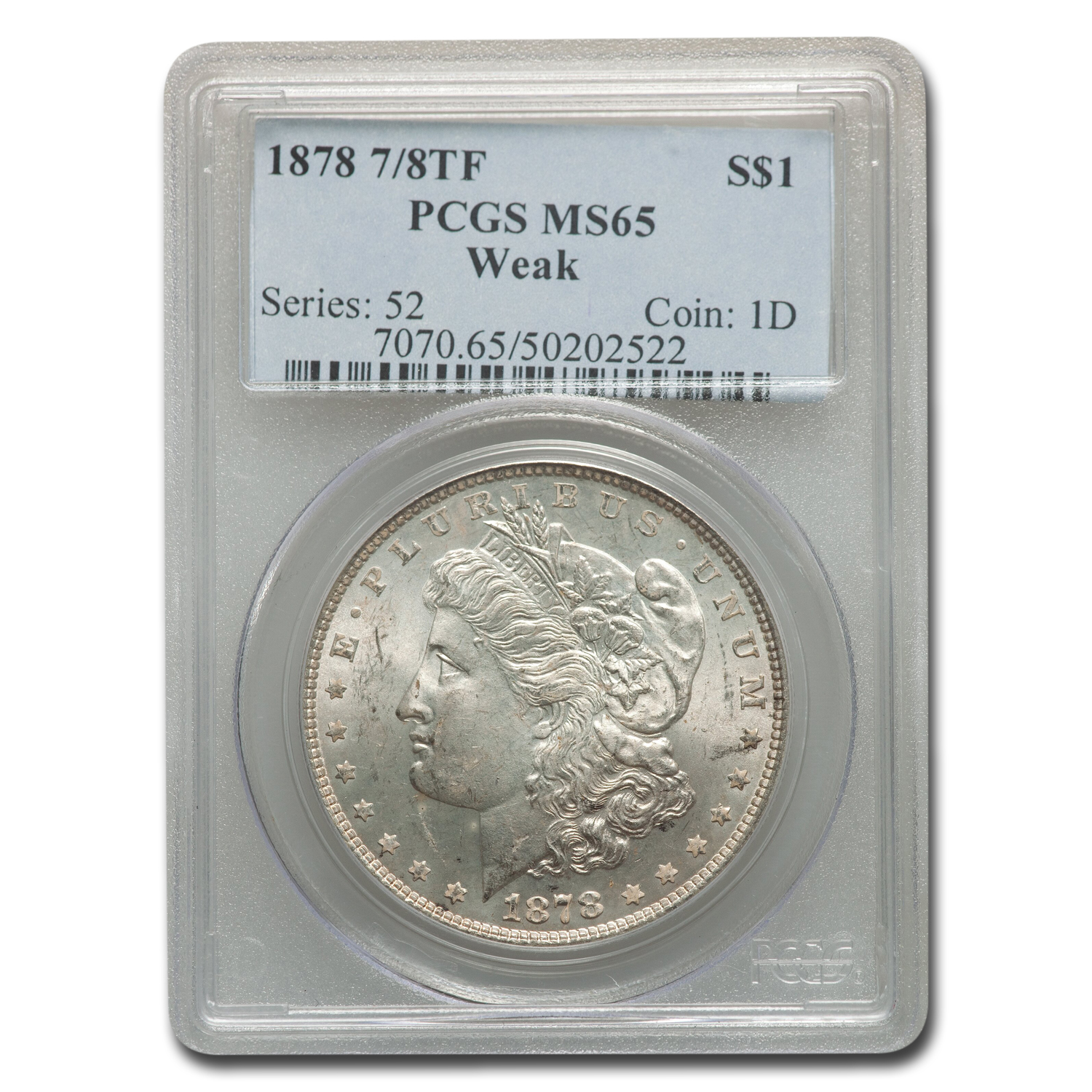 Buy 1878 Morgan Dollar 7/8 TF Weak MS-65 PCGS
