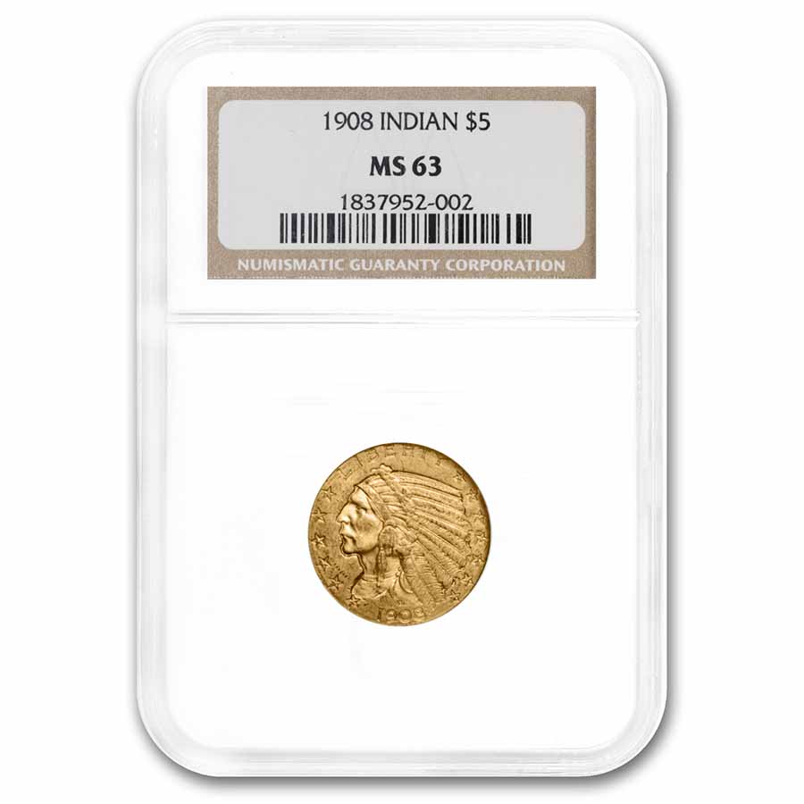 Buy 1908 $5 Indian Gold Half Eagle MS-63 NGC