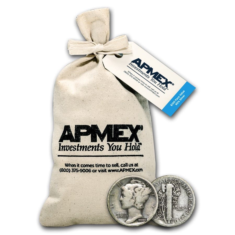 Buy 90% Silver Mercury Dime $100 Face Value Bag