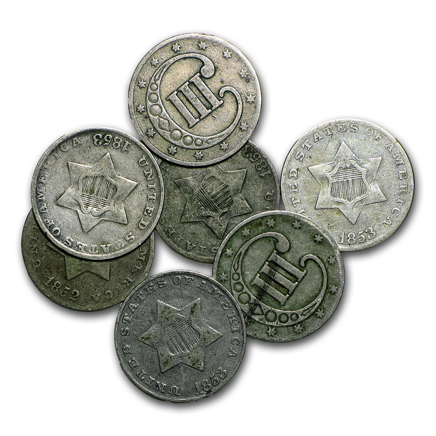 Buy 1851-1862 Three Cent Silver Fine/VF