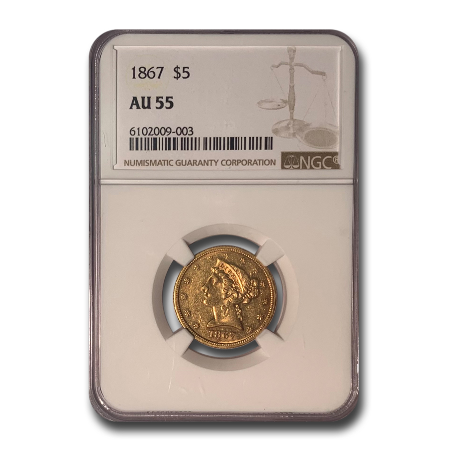 Buy 1867 $5 Liberty Gold Half Eagle AU-55 NGC - Click Image to Close
