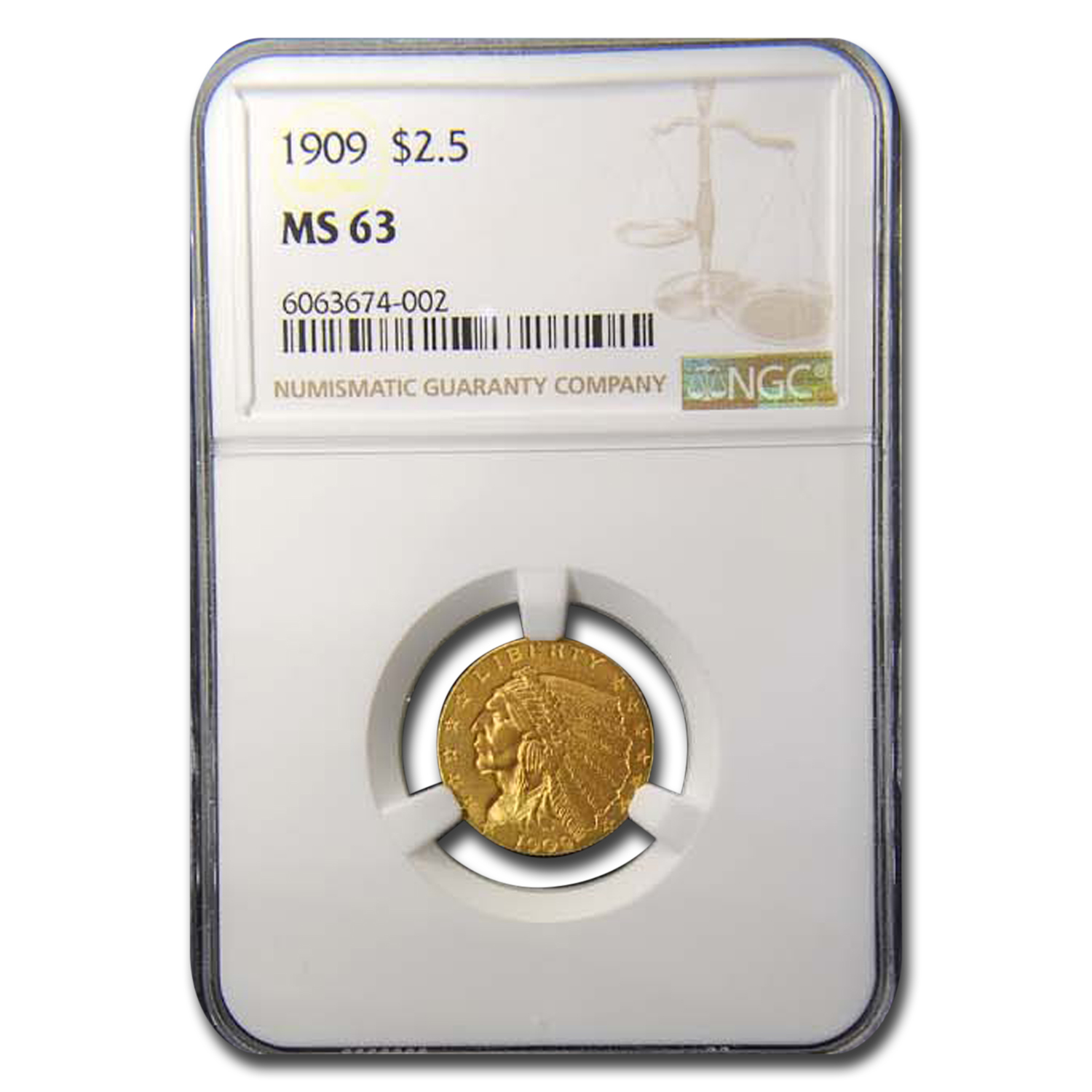 Buy 1909 $2.50 Indian Gold Quarter Eagle MS-63 NGC