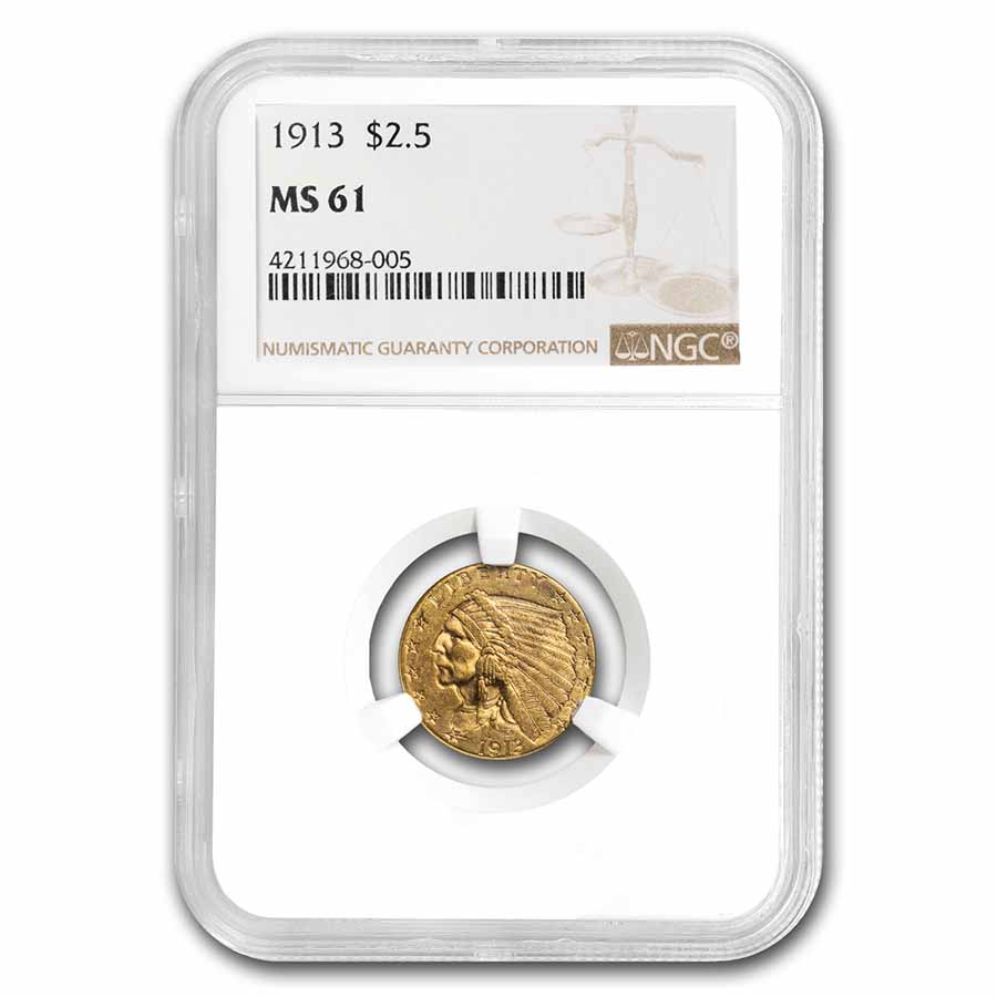 Buy 1913 $2.50 Indian Gold Quarter Eagle MS-61 NGC