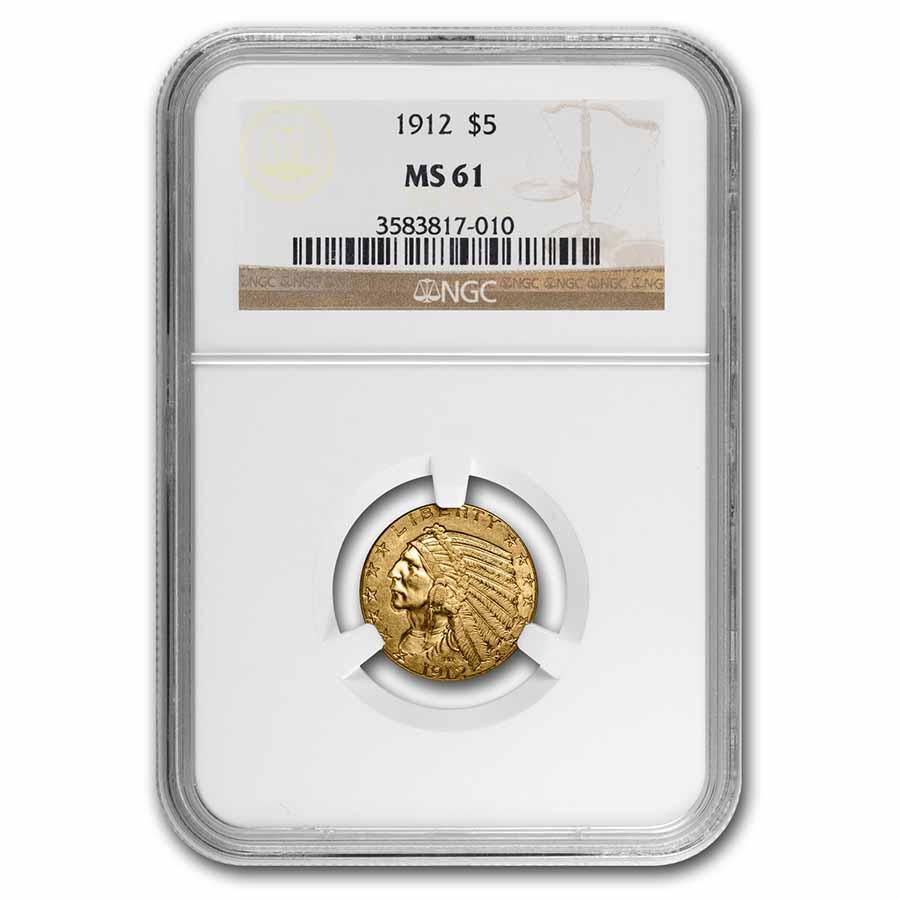 Buy 1912 $5 Indian Gold Half Eagle MS-61 NGC