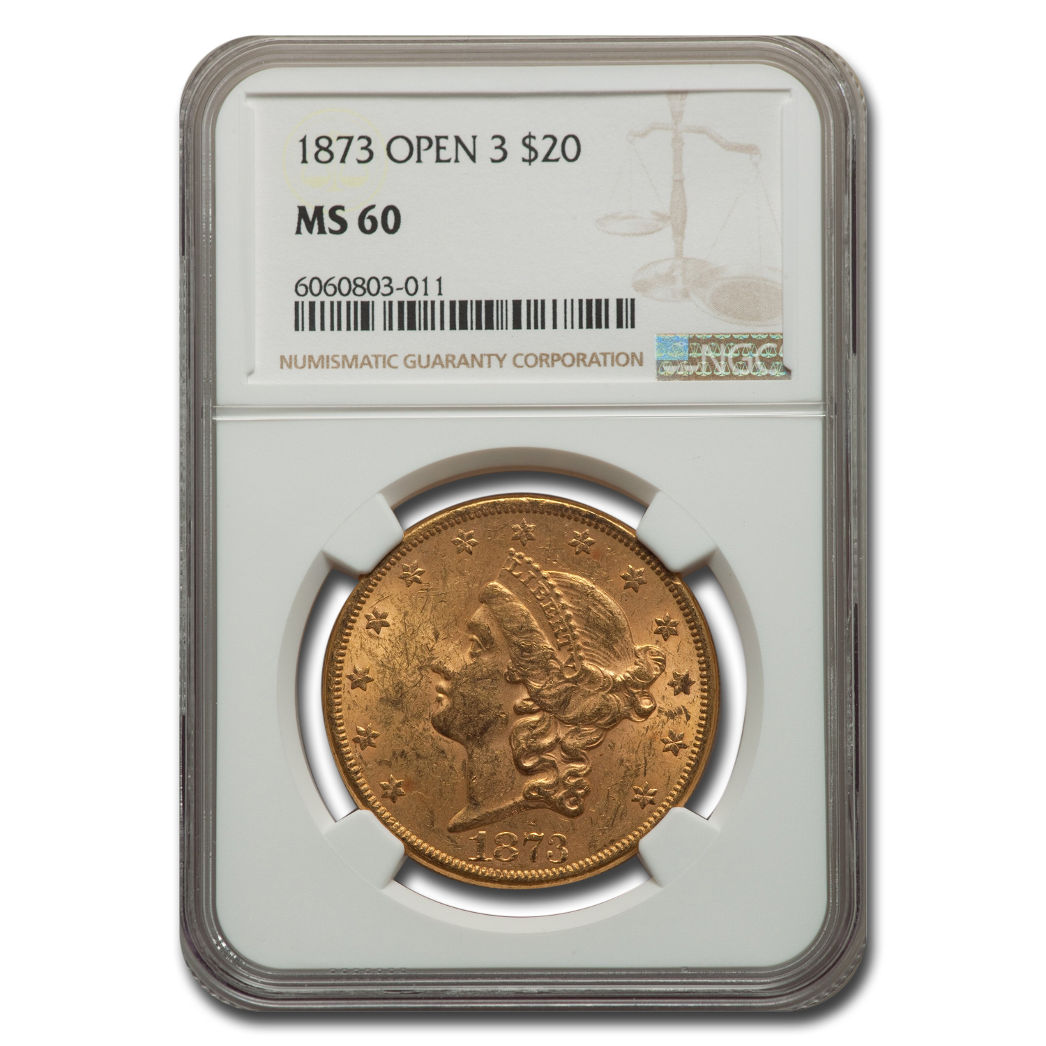 Buy 1873 $20 Liberty Gold Double Eagle MS-60 NGC (Open 3) - Click Image to Close