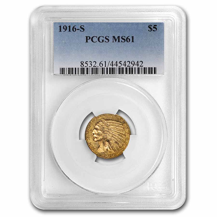 Buy 1916-S $5 Indian Gold Half Eagle MS-61 PCGS