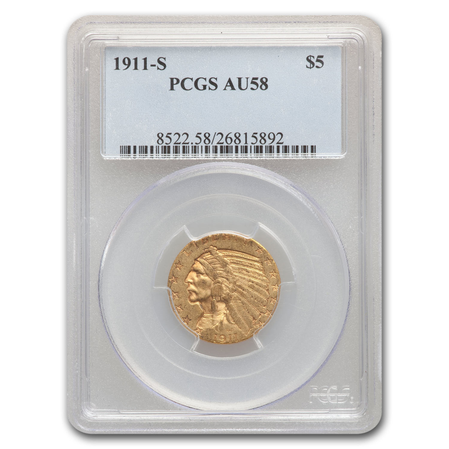 Buy 1911-S $5 Indian Gold Half Eagle AU-58 PCGS - Click Image to Close