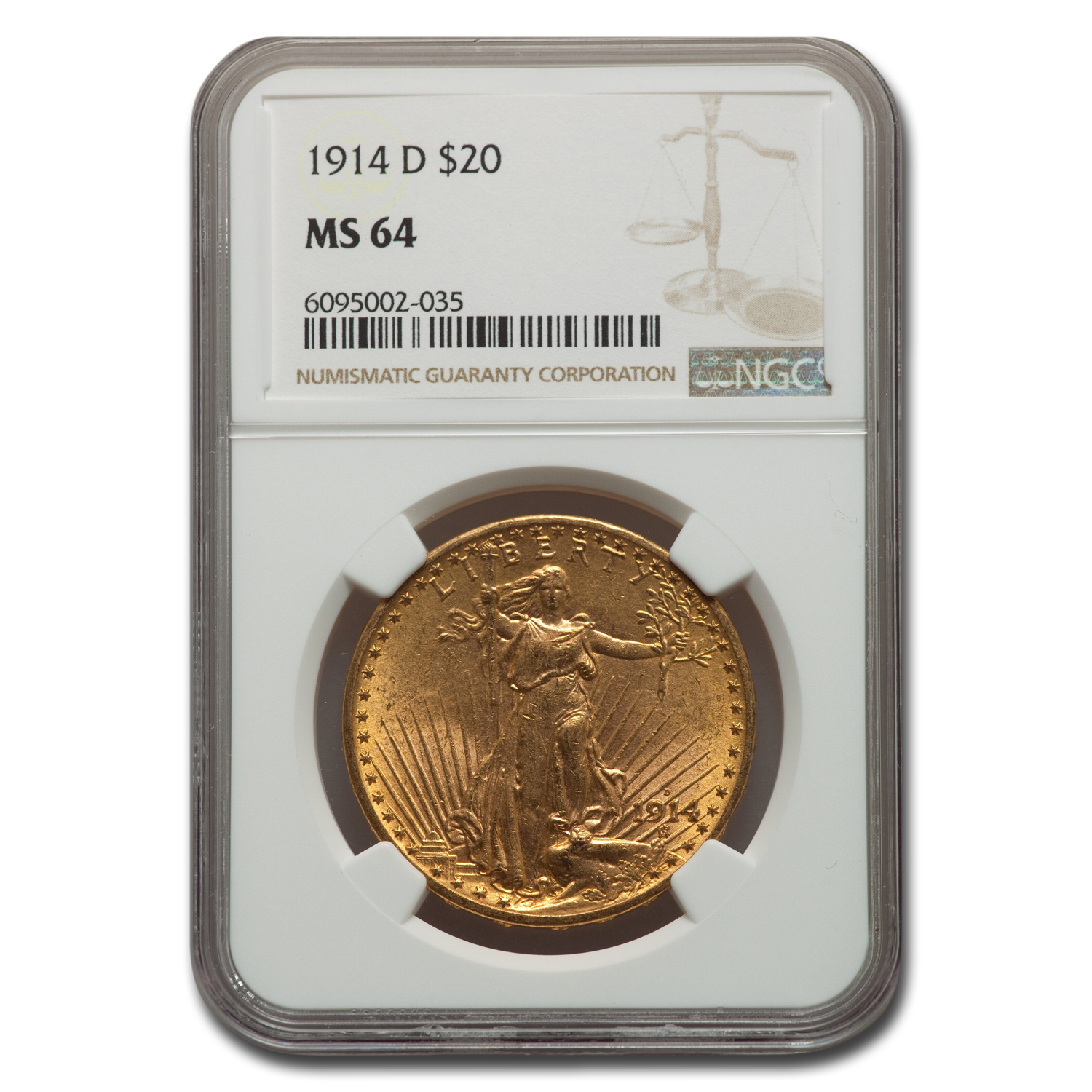 Buy 1914-D $20 Saint-Gaudens Gold Double Eagle MS-64 NGC