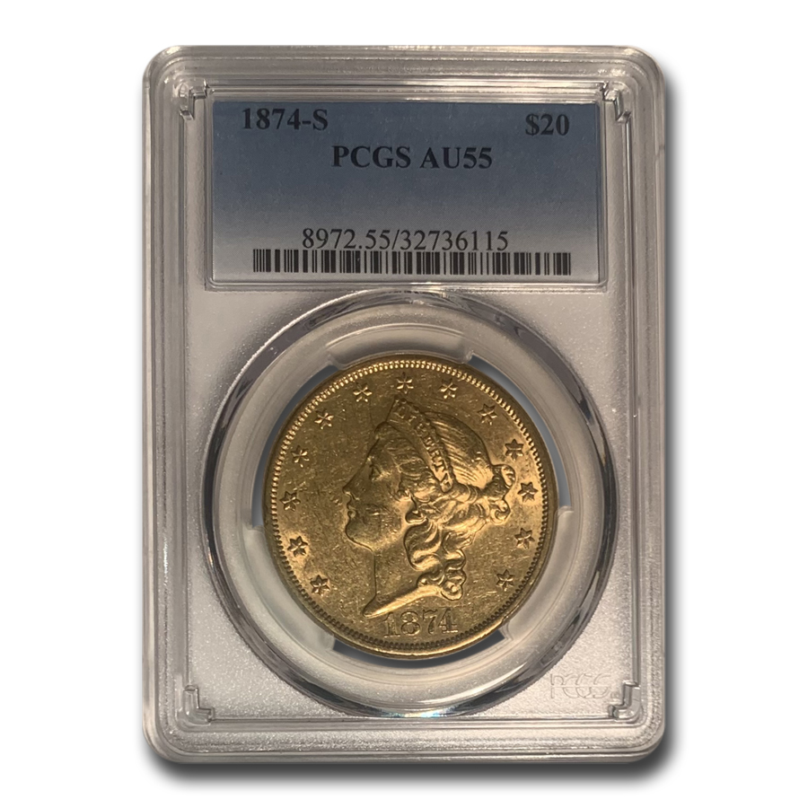 Buy 1874-S $20 Liberty Gold Double Eagle AU-55 PCGS