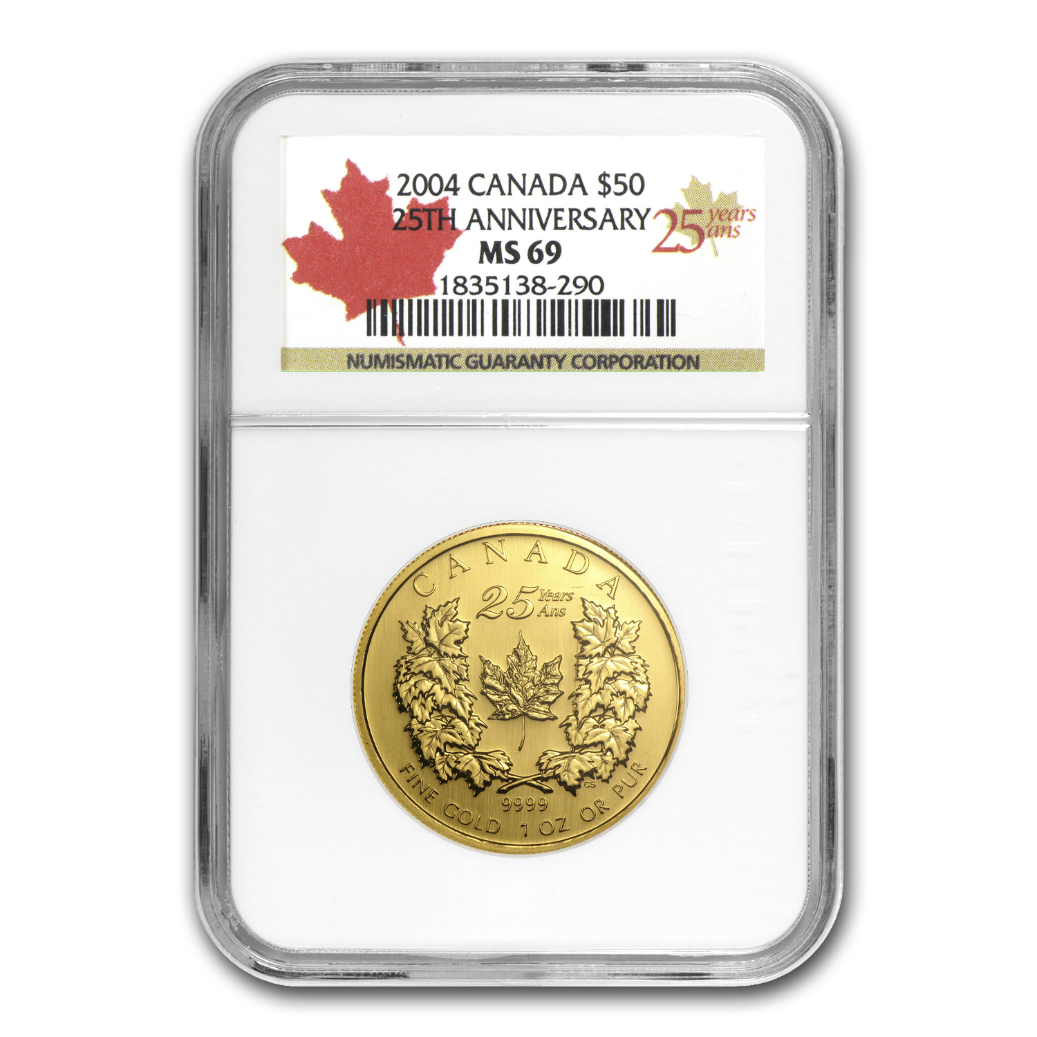 Buy 2004 Canada 1 oz Gold Maple Leaf MS-69 NGC (25th Anniv)