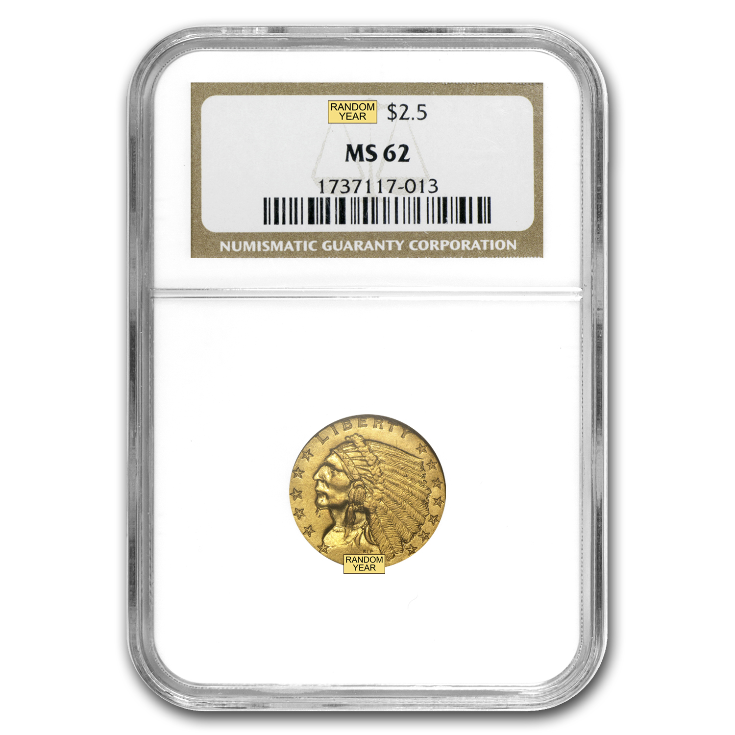 Buy $2.50 Indian Gold Quarter Eagle MS-62 NGC/PCGS