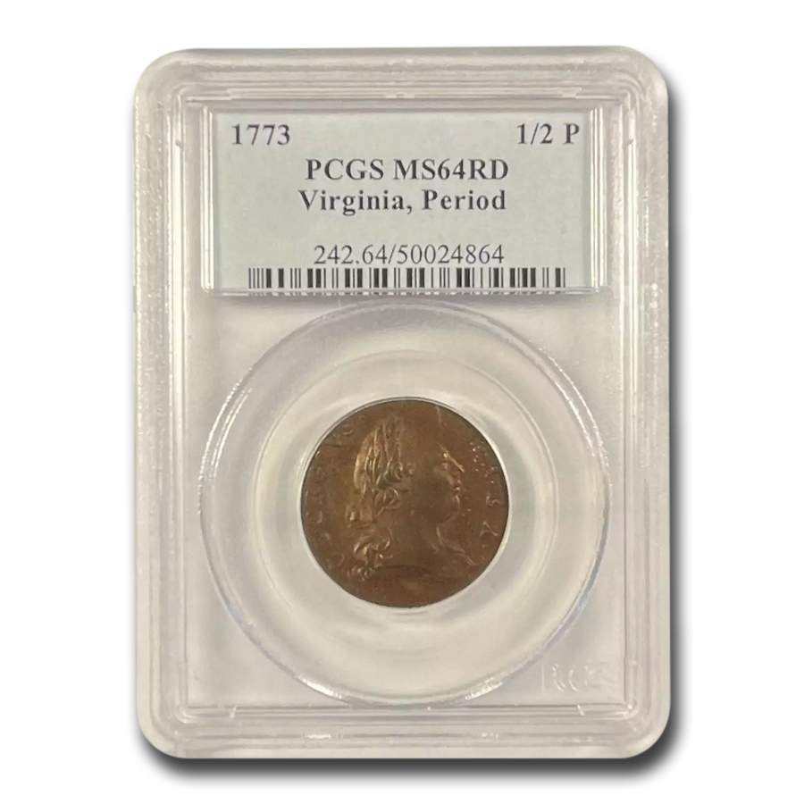 Buy 1773 Virginia Half Penny w/Period MS-64 PCGS (Red)