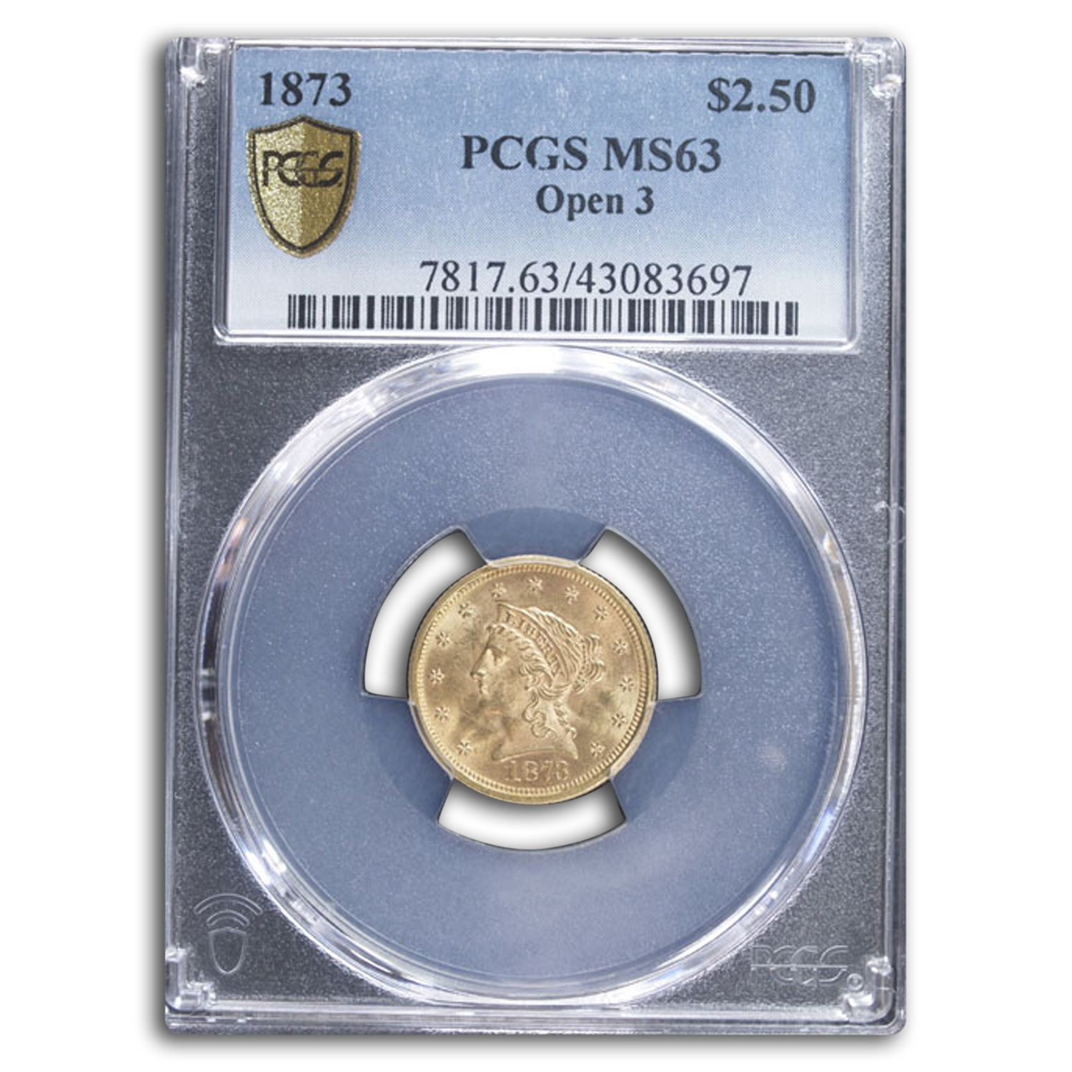 Buy 1873 $2.50 Liberty Gold Quarter Eagle Open 3 MS-63 PCGS - Click Image to Close