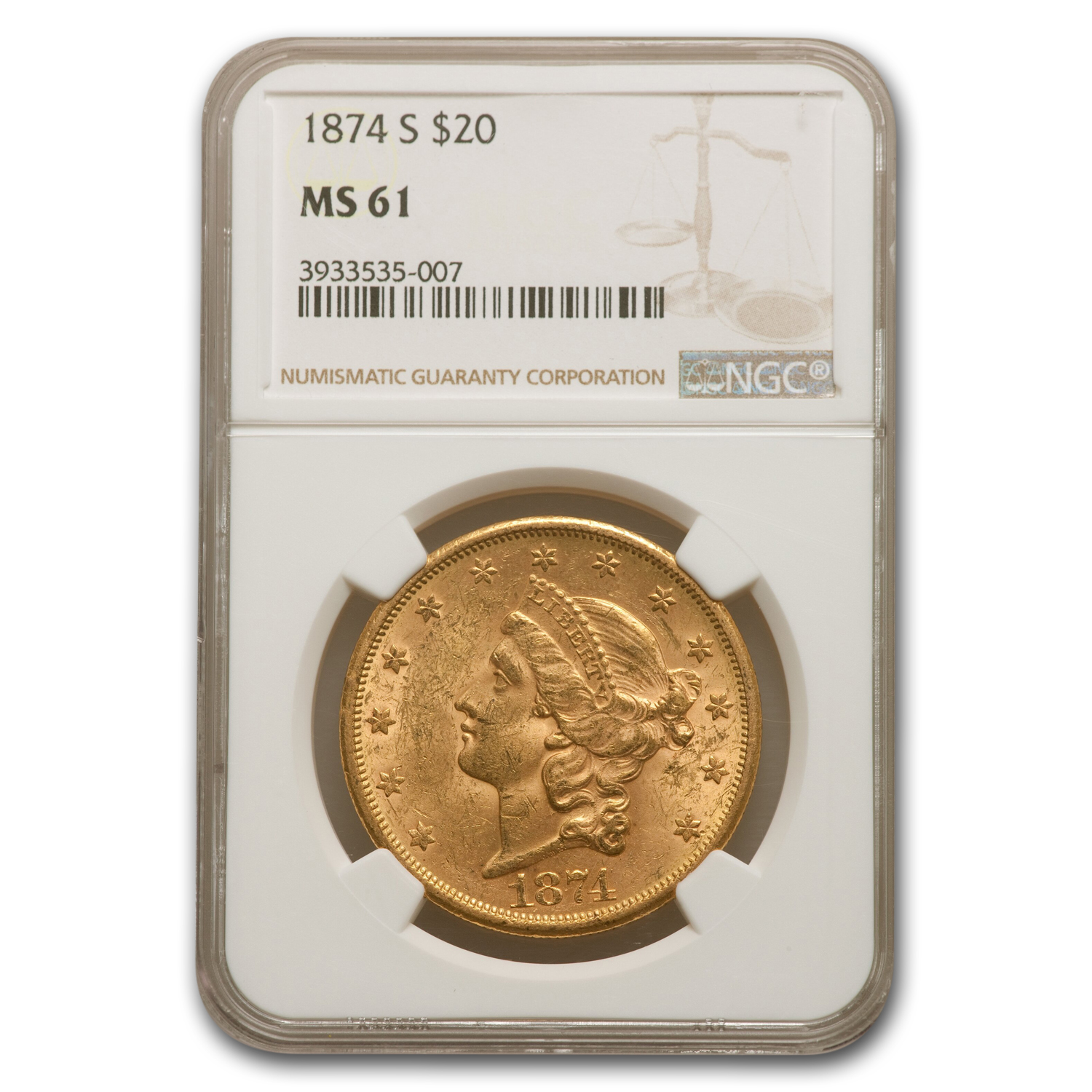 Buy 1874-S $20 Liberty Gold Double Eagle MS-61 NGC