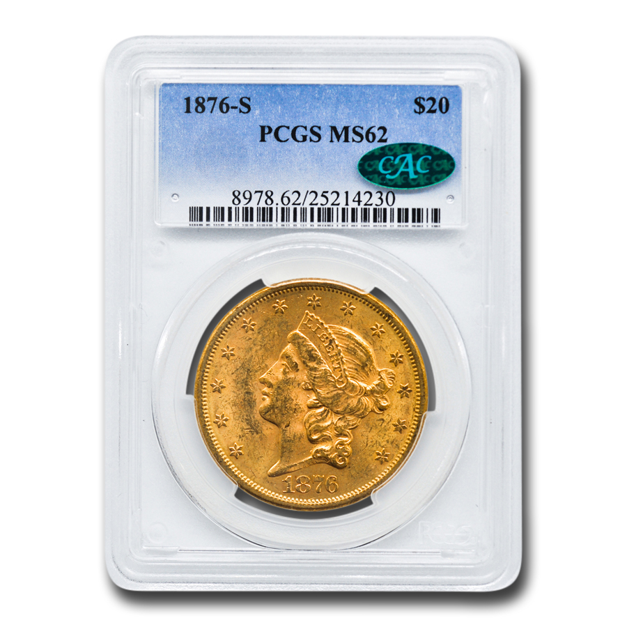 Buy 1876-S $20 Liberty Gold Double Eagle MS-62 PCGS CAC