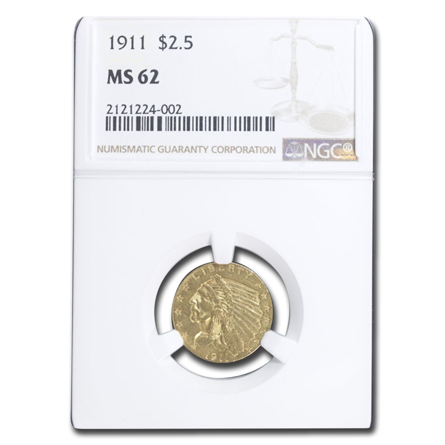 Buy 1911 $2.50 Indian Gold Quarter Eagle MS-62 NGC