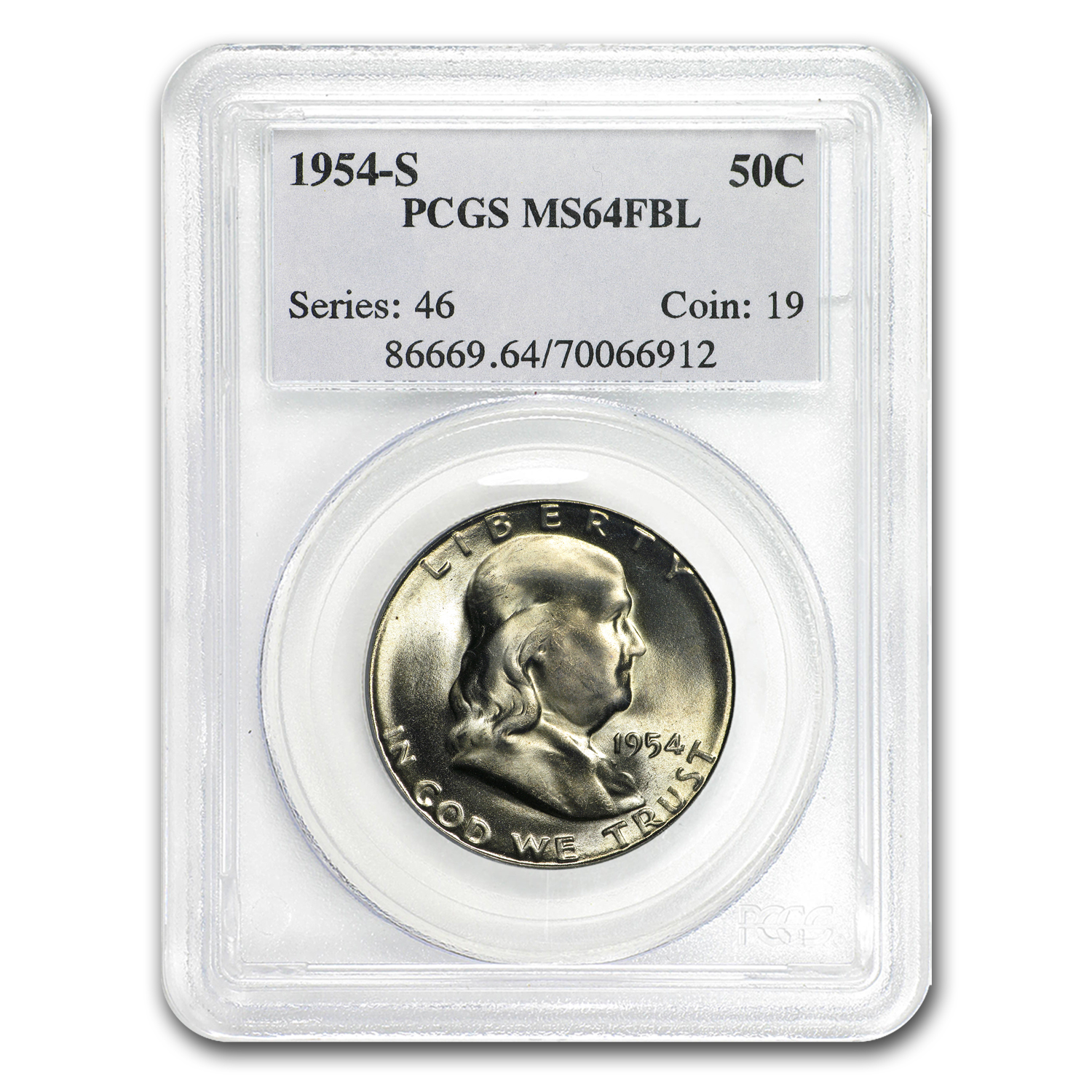 Buy 1954-S Franklin Half Dollar MS-64 PCGS (FBL) - Click Image to Close