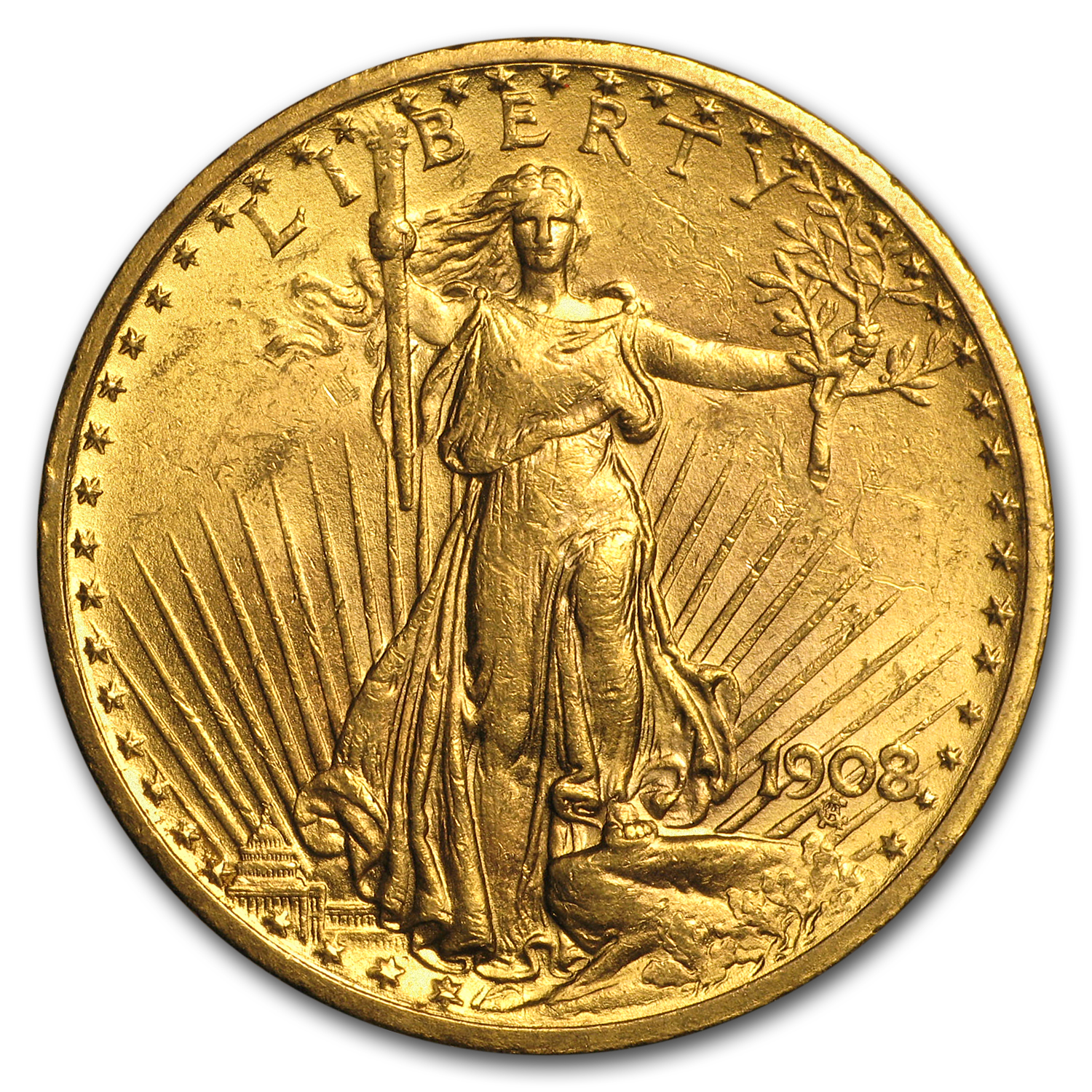 Buy 1908 $20 Saint-Gaudens Gold Double Eagle No Motto AU - Click Image to Close