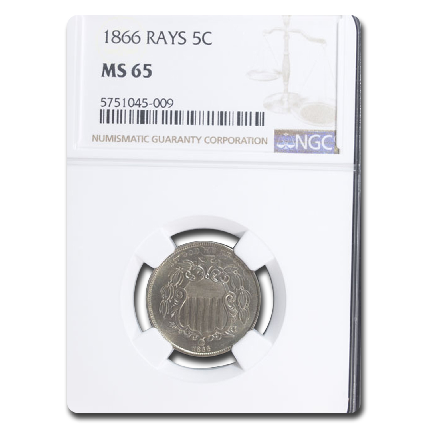 Buy 1866 Shield Nickel w/Rays MS-65 NGC