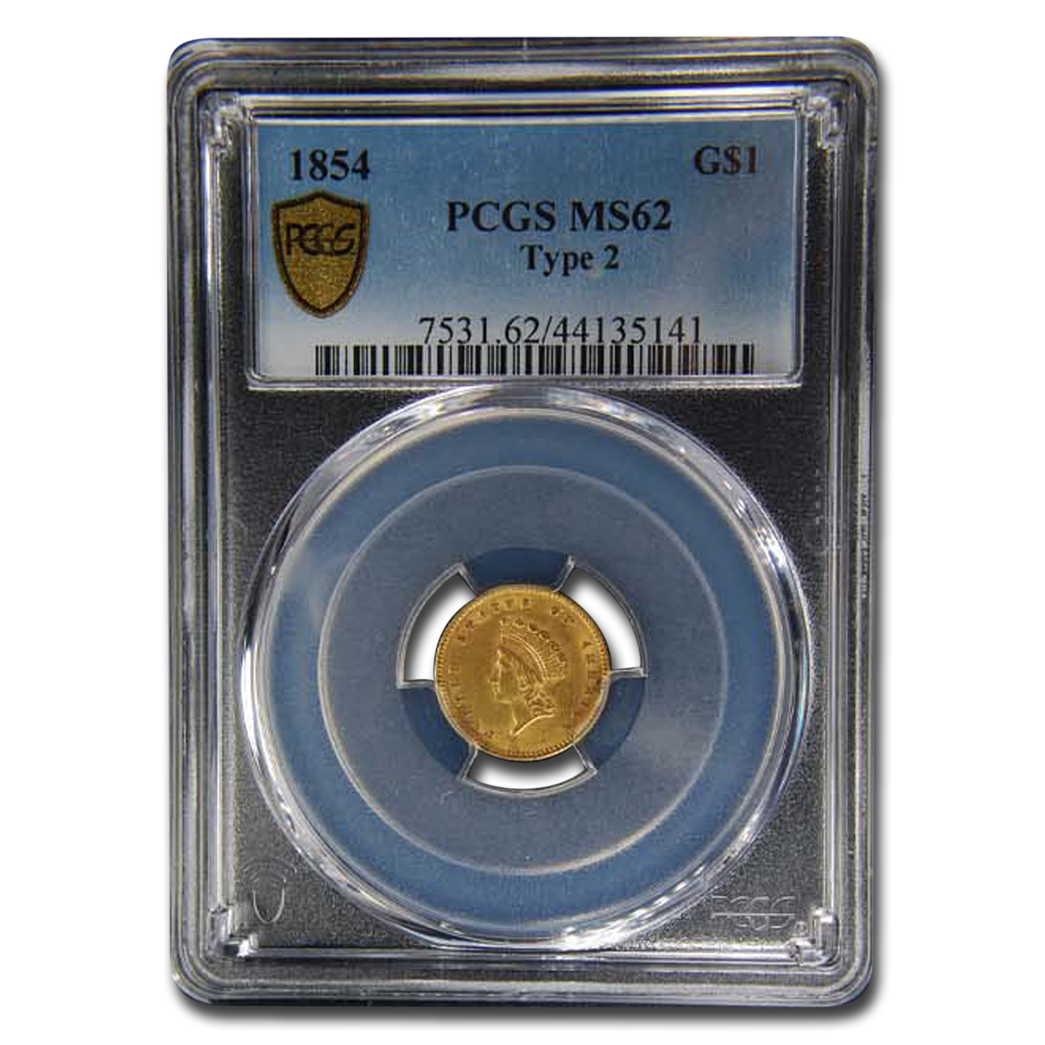 Buy 1854 $1 Indian Head Gold Type-II MS-62 PCGS - Click Image to Close