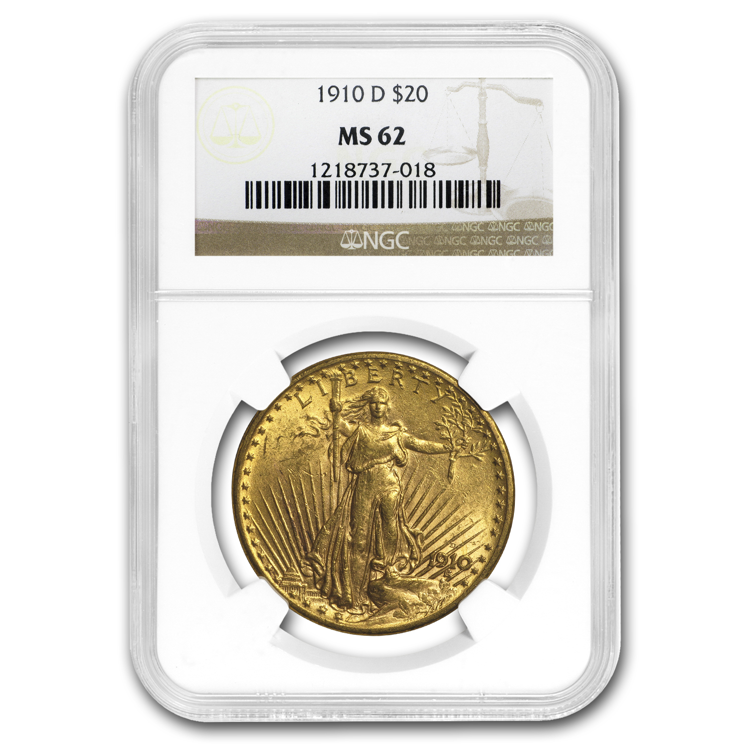 Buy 1910-D $20 Saint-Gaudens Gold Double Eagle MS-62 NGC