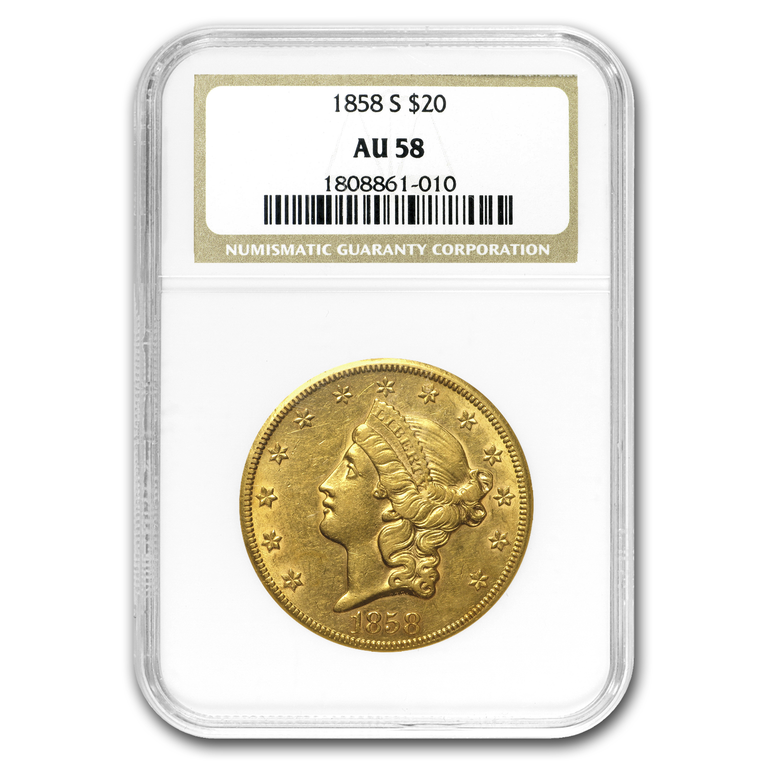 Buy 1858-S $20 Liberty Gold Double Eagle AU-58 NGC