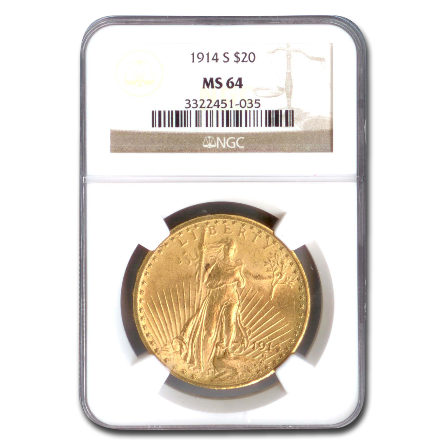 Buy 1914-S $20 Saint-Gaudens Gold Double Eagle MS-64 NGC