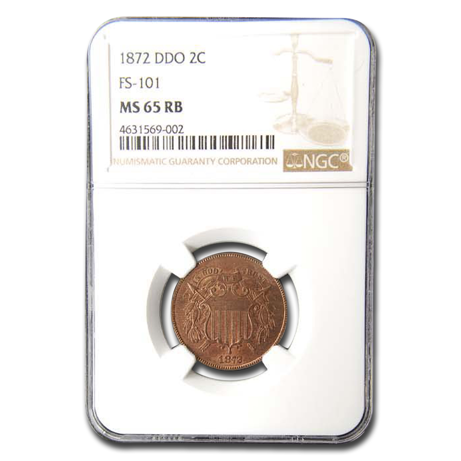 Buy 1872 Two Cent Piece MS-65 NGC (DDO, FS101 Red/Brown)