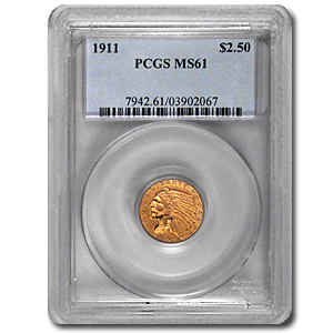 Buy 1911 $2.50 Indian Gold Quarter Eagle MS-61 PCGS