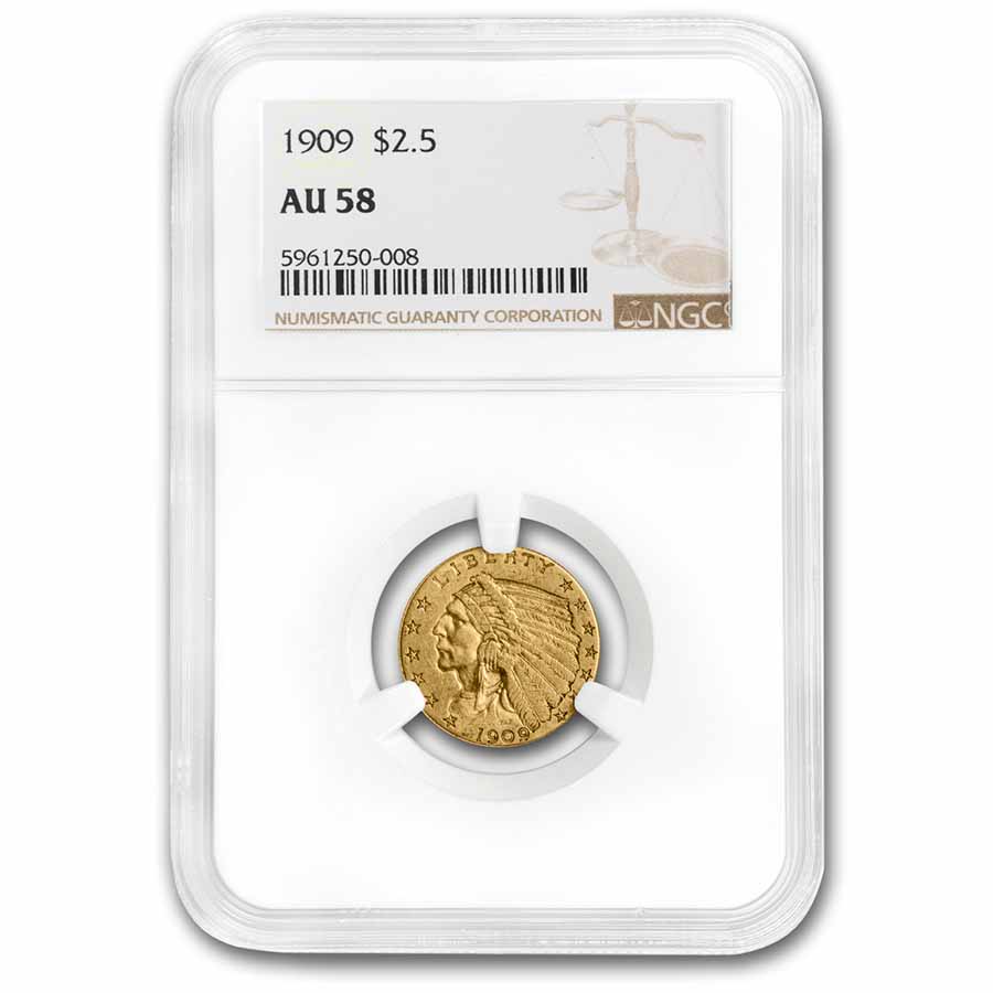 Buy 1909 $2.50 Indian Gold Quarter Eagle AU-58 NGC