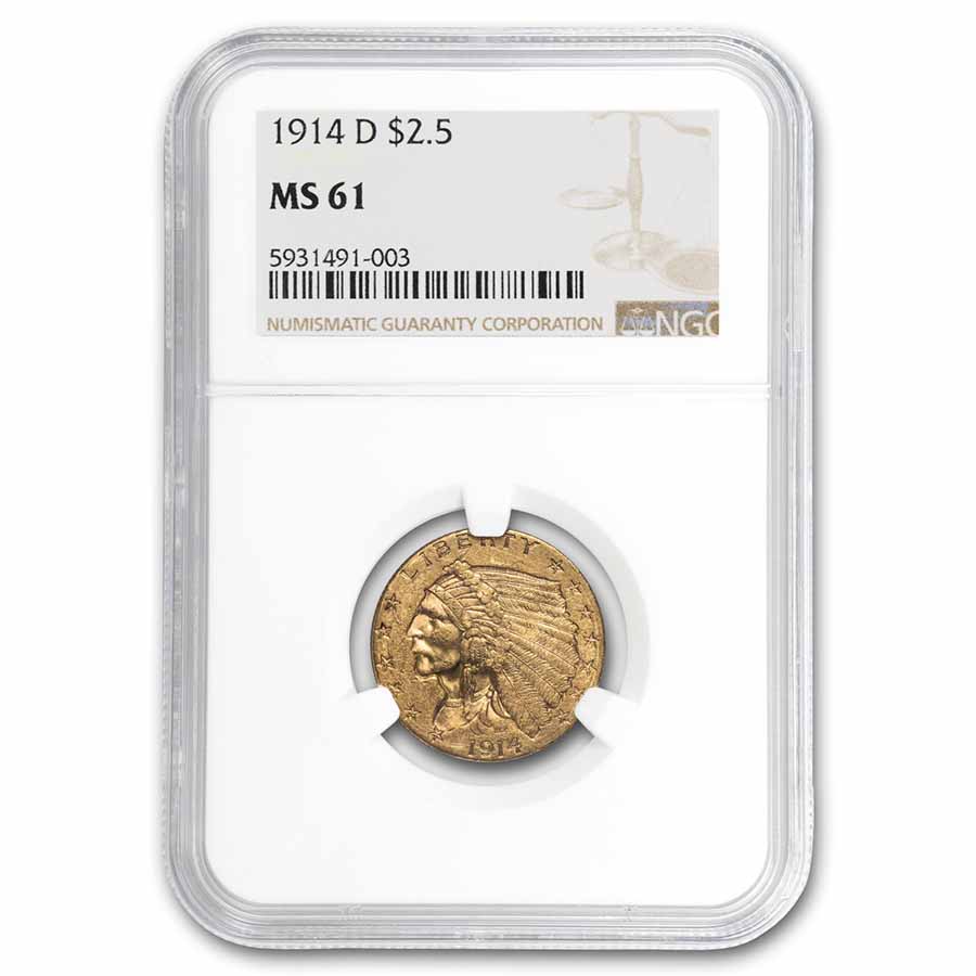 Buy 1914-D $2.50 Indian Gold Quarter Eagle MS-61 NGC