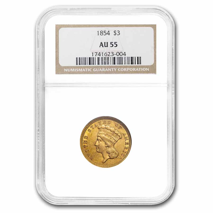Buy 1854 $3 Gold Princess AU-55 NGC