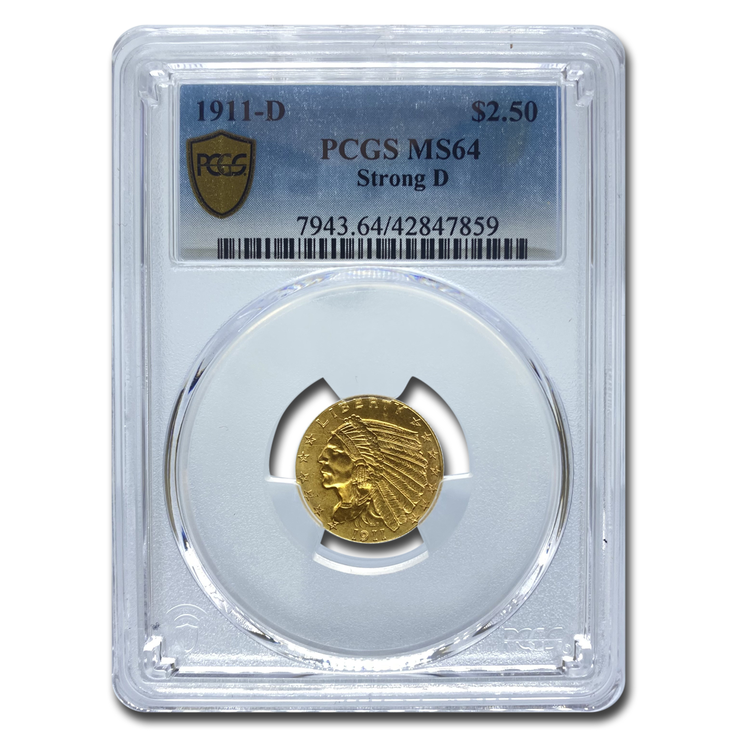 Buy 1911-D $2.50 Indian Gold Quarter Eagle MS-64 PCGS (Strong D)