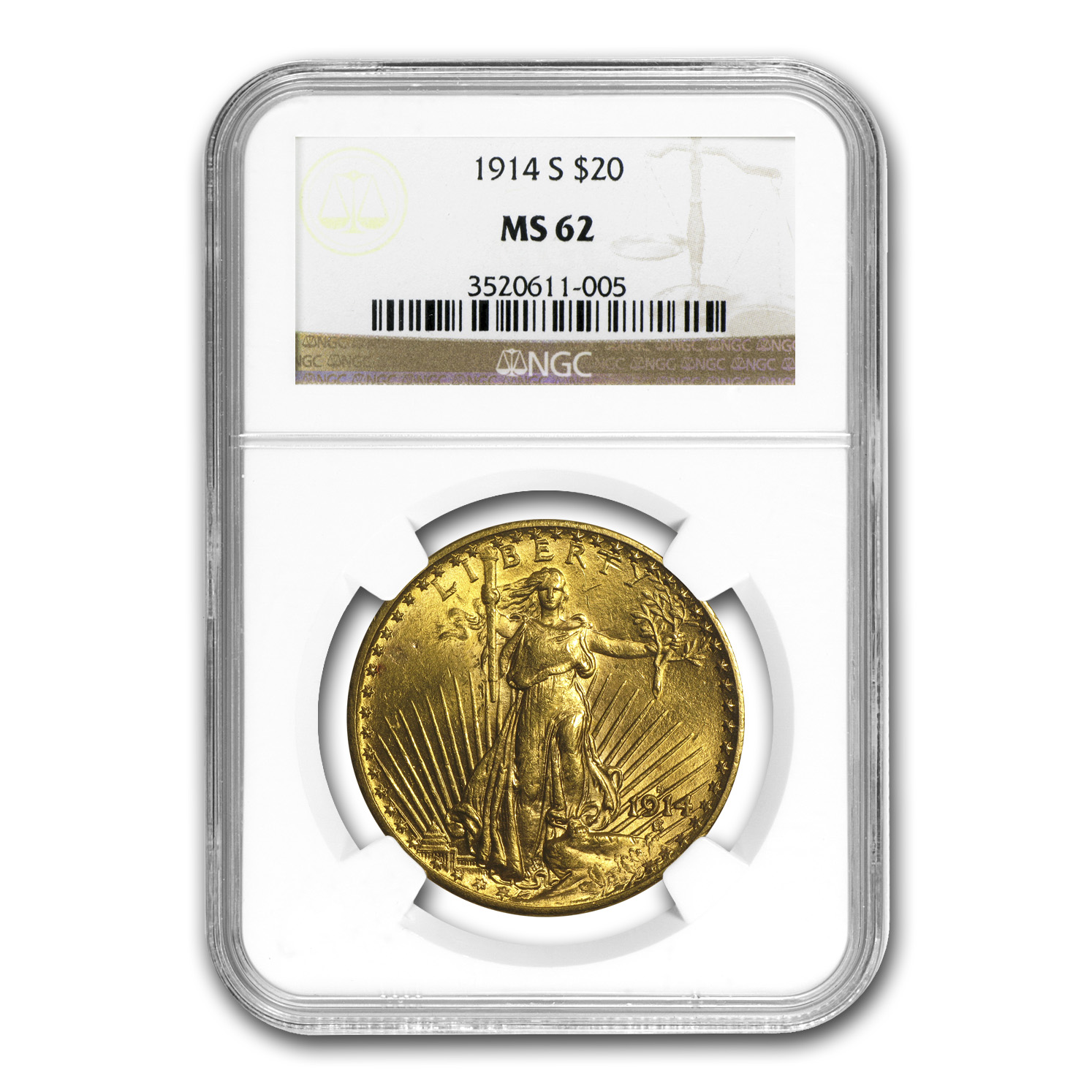 Buy 1914-S $20 Saint-Gaudens Gold Double Eagle MS-62 NGC