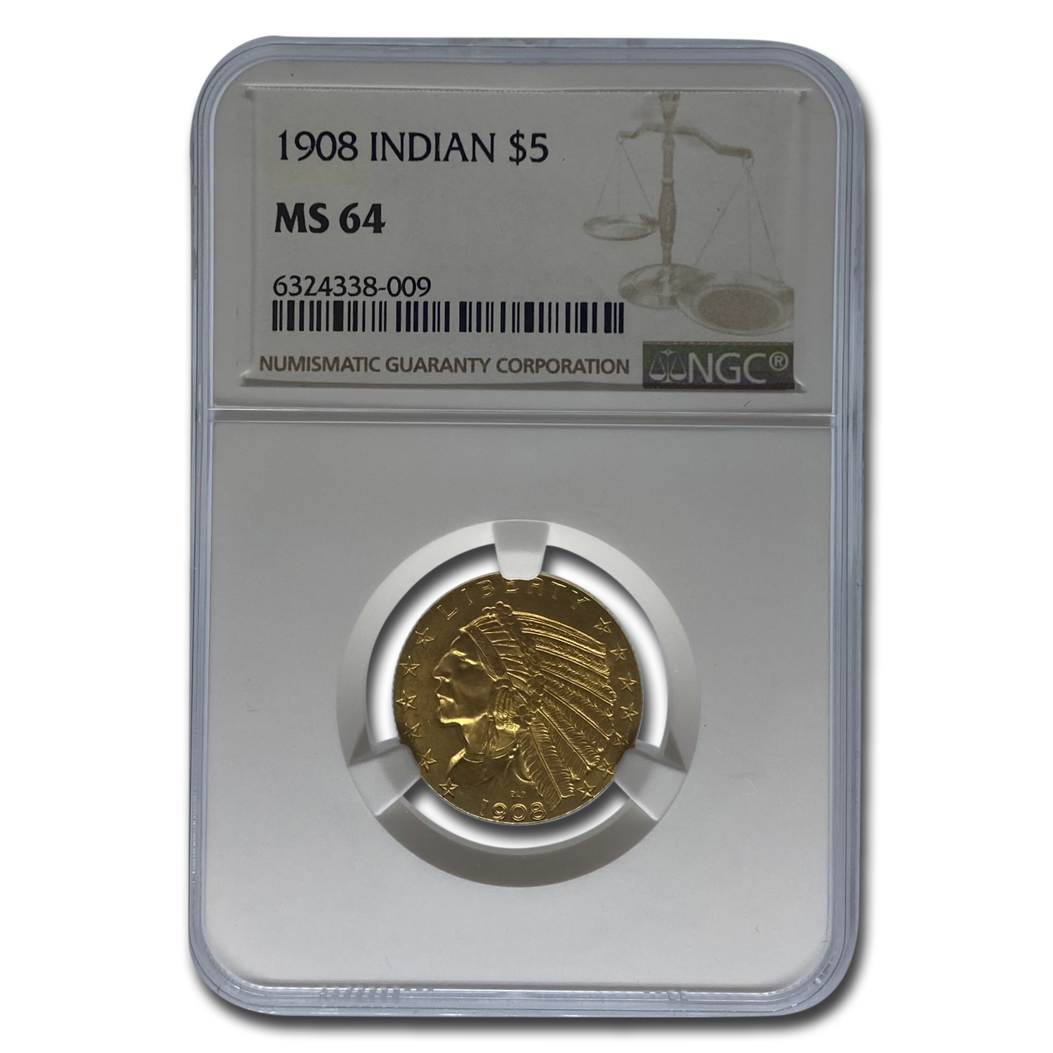 Buy 1908 $5 Indian Gold Half Eagle MS-64 NGC