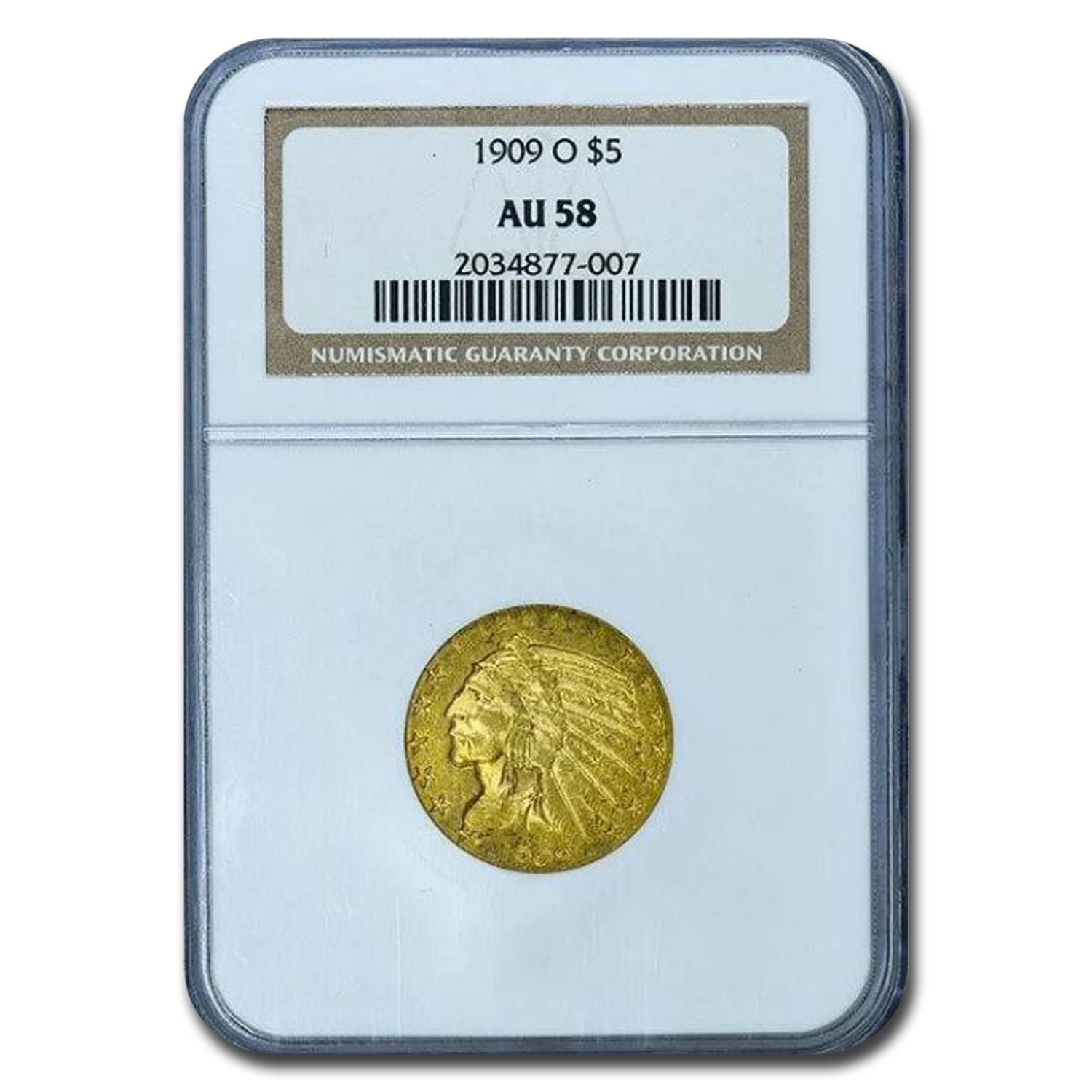 Buy 1909-O $5 Indian Gold Half Eagle AU-58 NGC