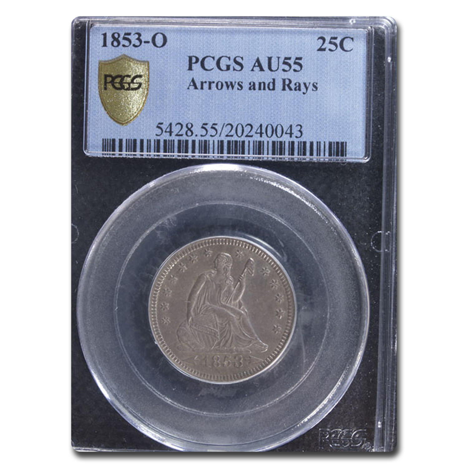 Buy 1853-O Liberty Seated Quarter w/ Arrows and Rays AU-55 PCGS - Click Image to Close