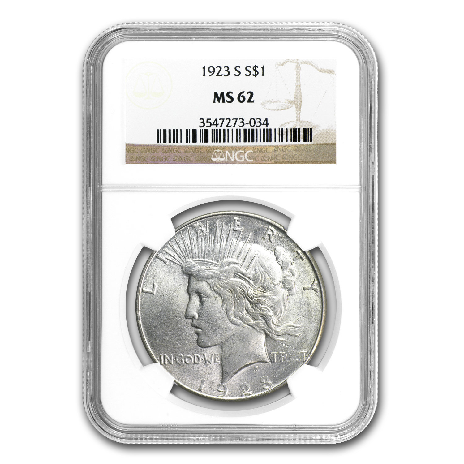 Buy 1923-S Peace Dollar MS-62 NGC