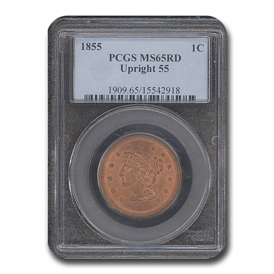Buy 1855 Large Cent Upright 55 MS-65 PCGS (Red)