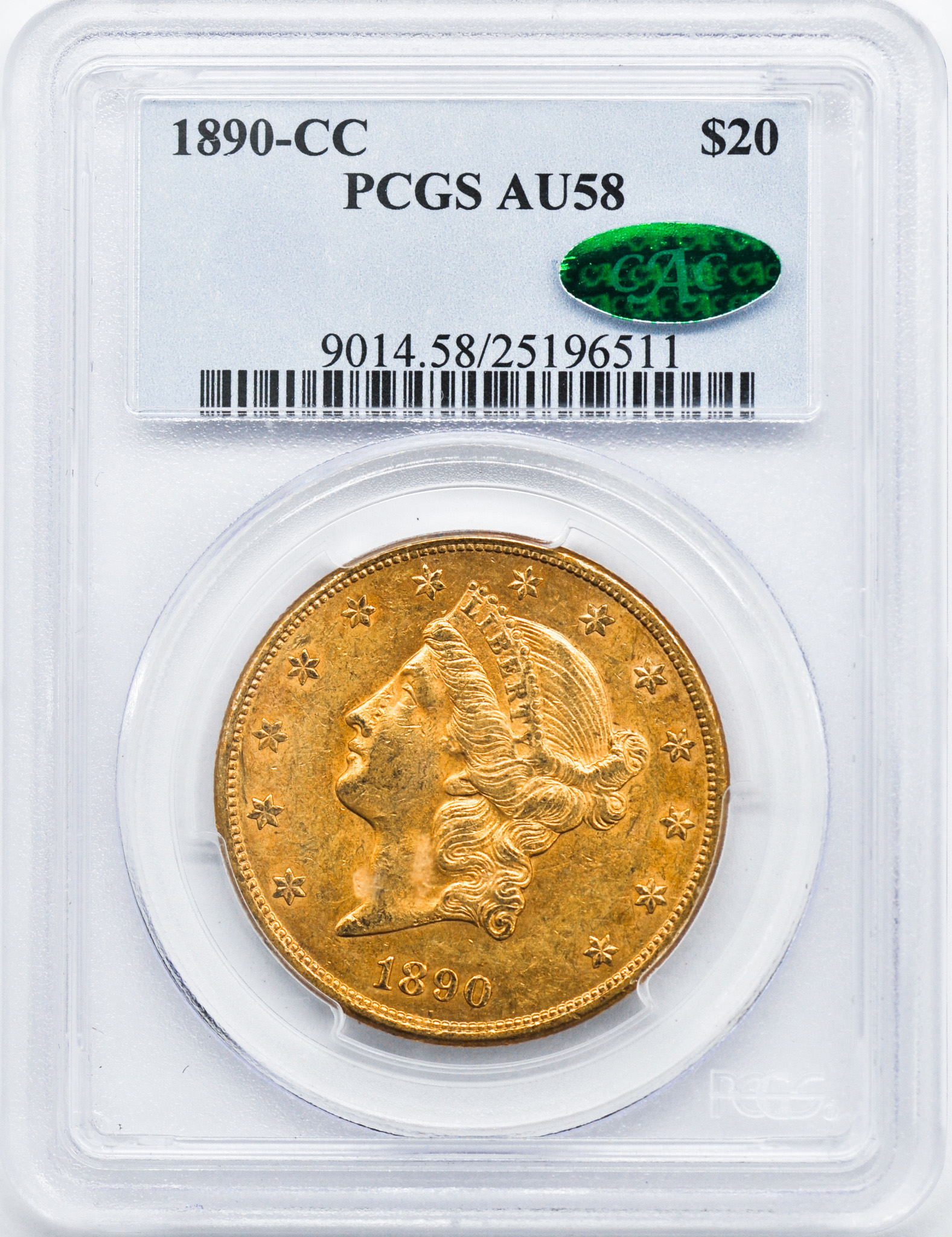 Buy 1890-CC $20 Liberty Gold Double Eagle AU-58 PCGS CAC