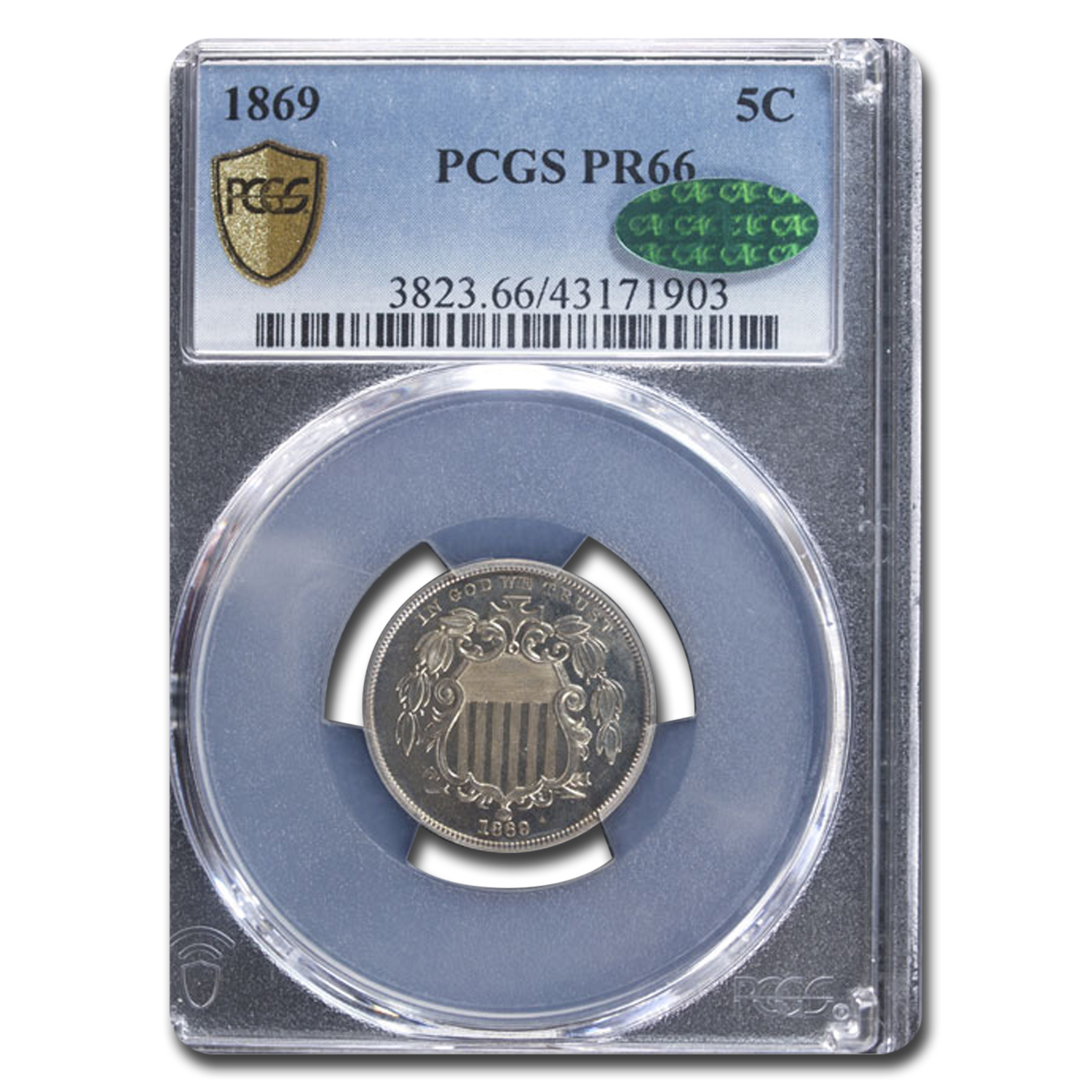 Buy 1869 Shield Nickel PR-66 PCGS CAC