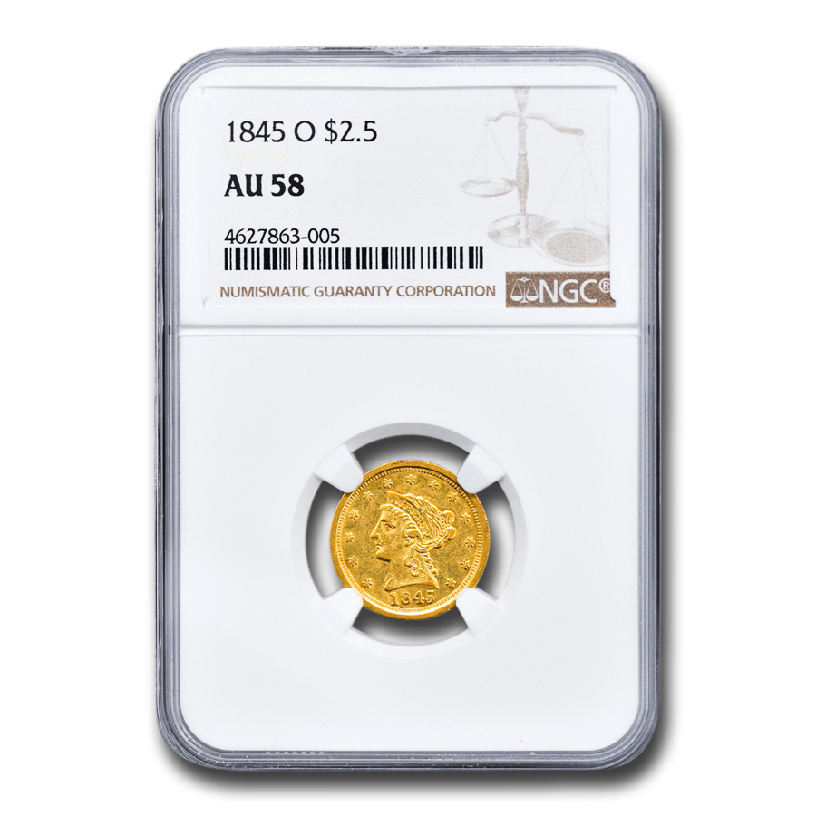 Buy 1845-O $2.50 Liberty Gold Quarter Eagle AU-58 NGC - Click Image to Close