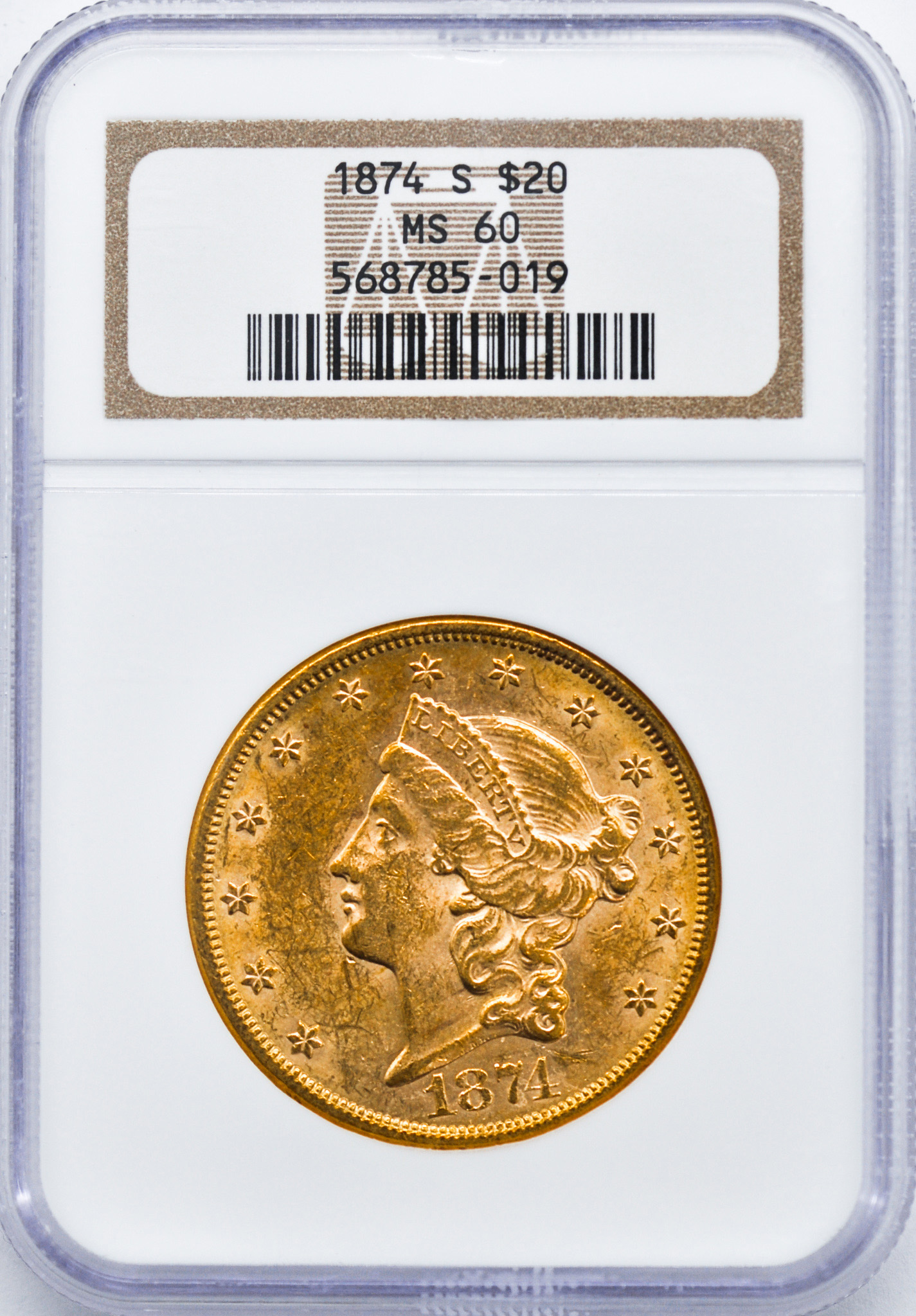 Buy 1874-S $20 Liberty Gold Double Eagle MS-60 NGC