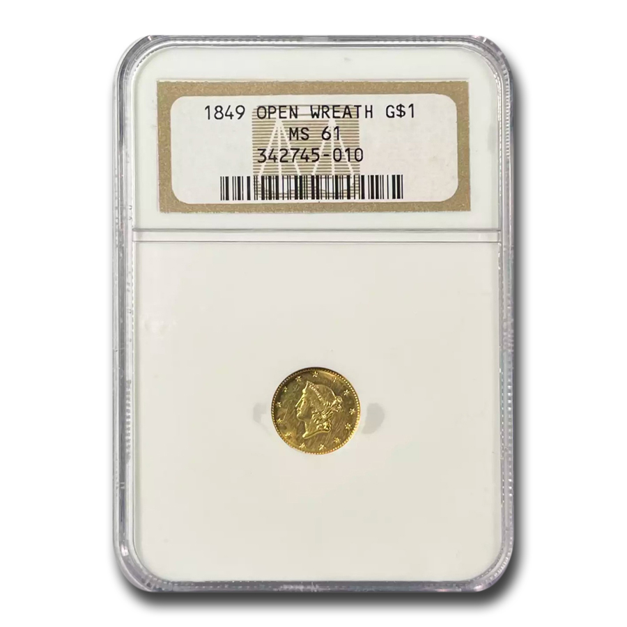 Buy 1849 $1 Liberty Head Gold MS-61 NGC (Open Wreath) - Click Image to Close