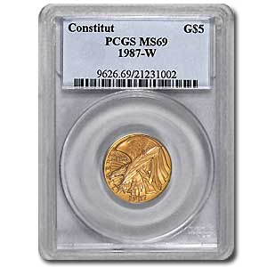 Buy 1987-W Gold $5 Commem Constitution MS-69 PCGS - Click Image to Close