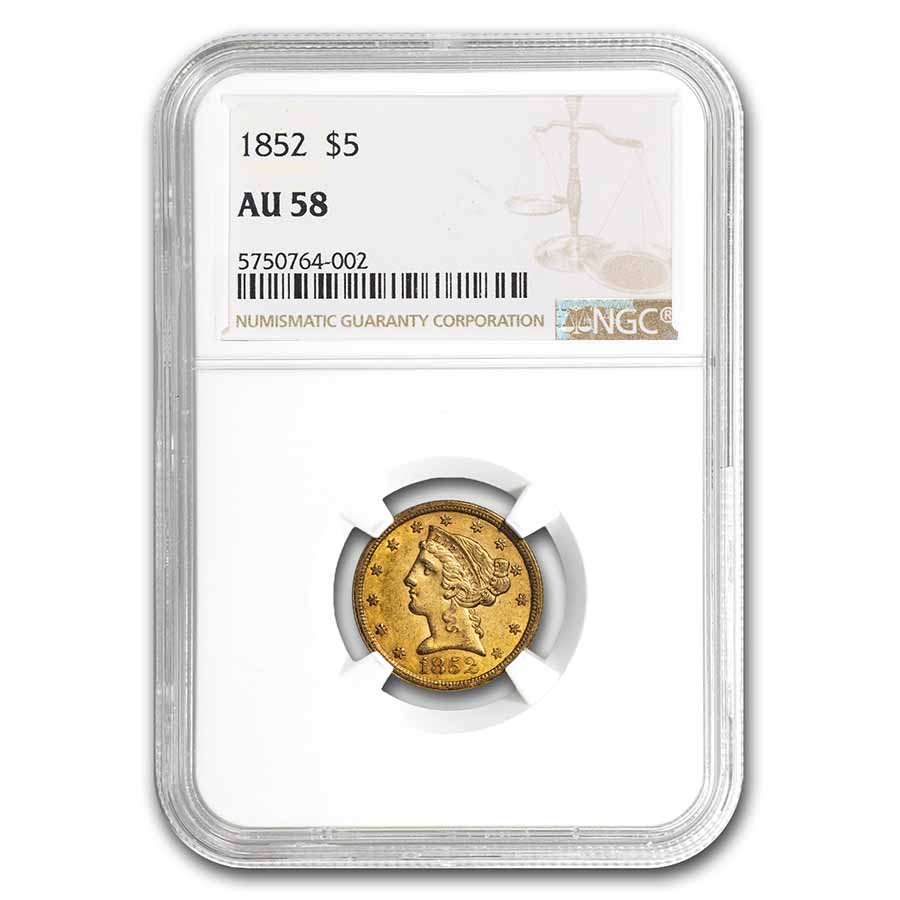 Buy 1852 $5 Liberty Gold Half Eagle AU-58 NGC - Click Image to Close