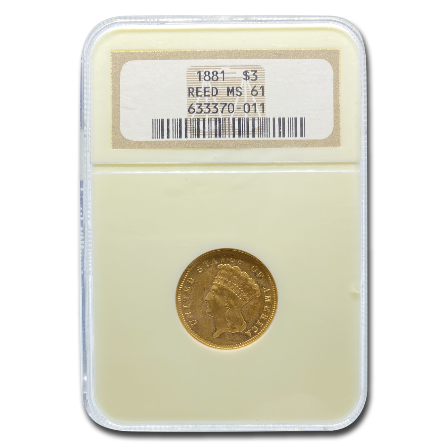 Buy 1881 $3 Gold Princess MS-61 NGC (Reeded)