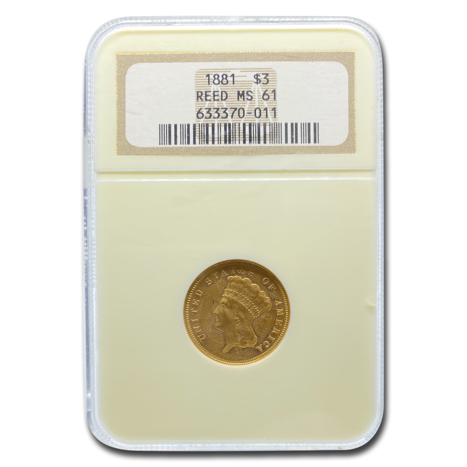 Buy 1881 $3 Gold Princess MS-61 NGC (Reeded)